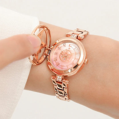 Celestial Prism Pearl Watch — Crescent Moon & Star Charm Quartz Bracelet Watch for Women