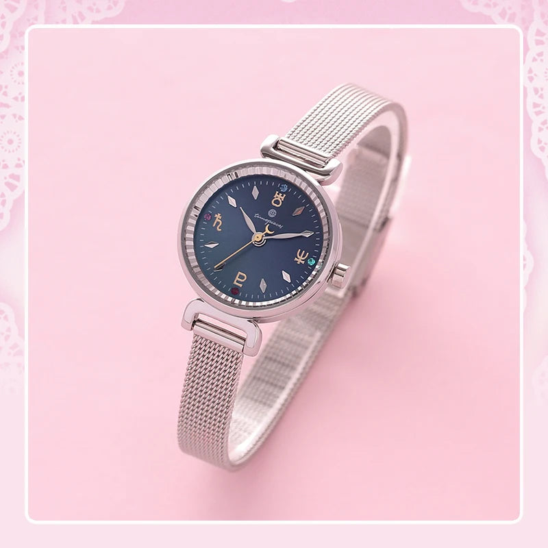 Celestial Prism Pearl Watch — Crescent Moon & Star Charm Quartz Bracelet Watch for Women