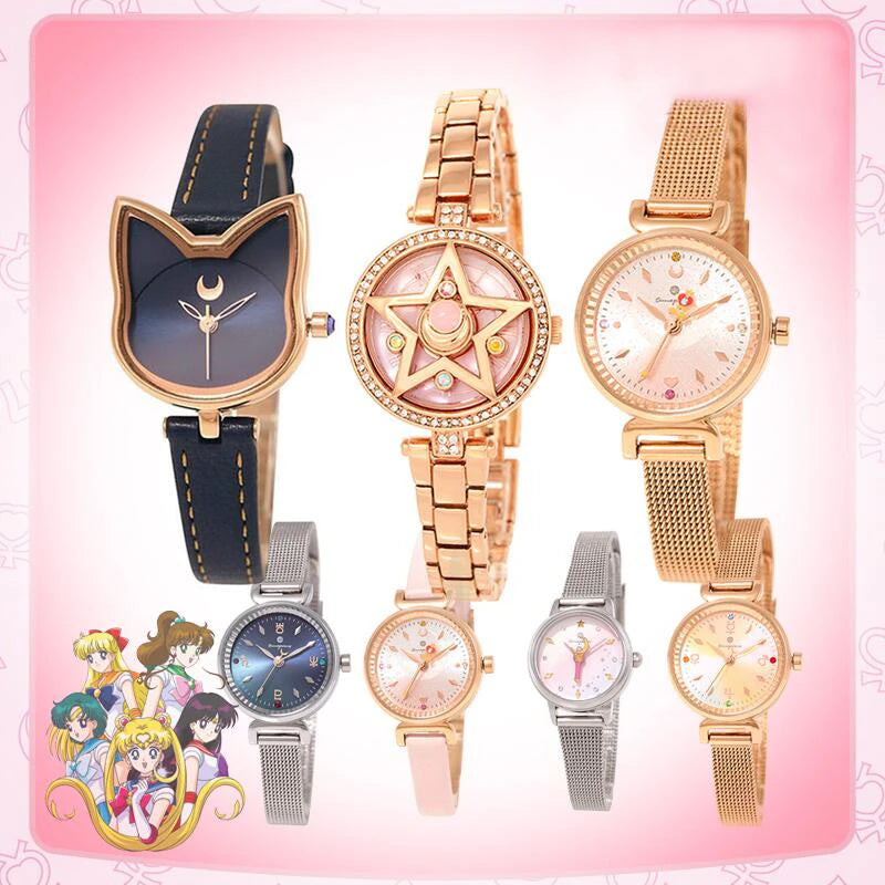 Celestial Prism Pearl Watch — Crescent Moon & Star Charm Quartz Bracelet Watch for Women