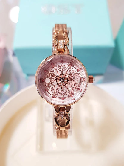 Celestial Prism Pearl Watch — Crescent Moon & Star Charm Quartz Bracelet Watch for Women