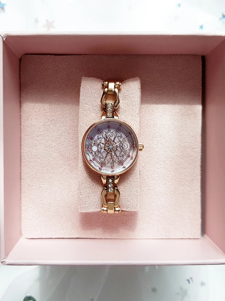 Celestial Prism Pearl Watch — Crescent Moon & Star Charm Quartz Bracelet Watch for Women