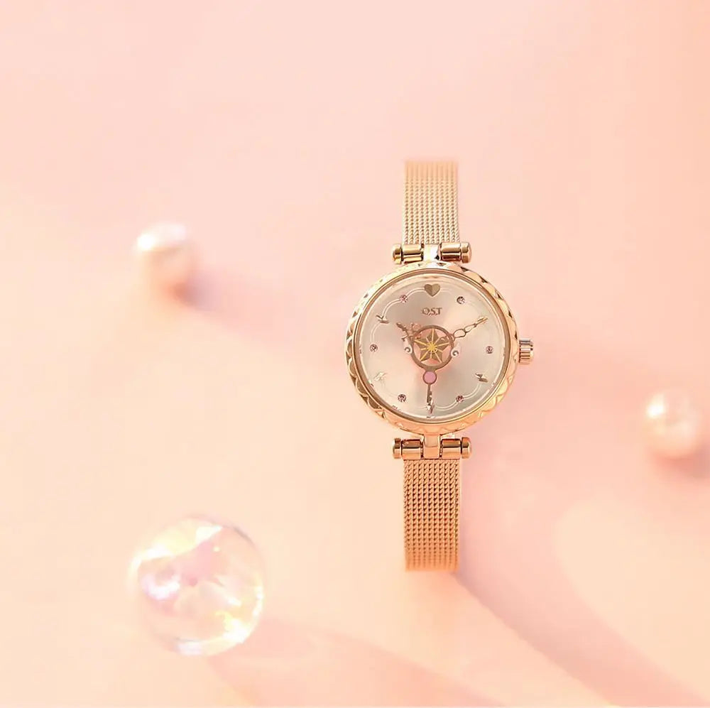 Celestial Prism Pearl Watch — Crescent Moon & Star Charm Quartz Bracelet Watch for Women