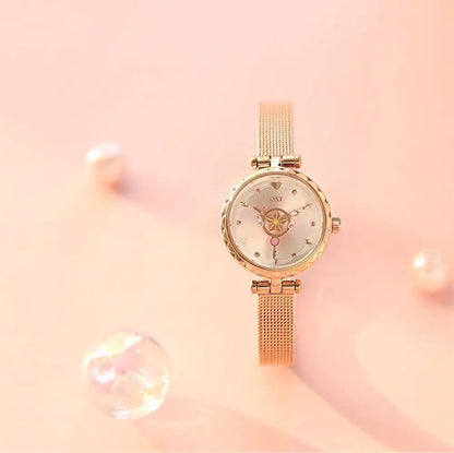 Celestial Prism Pearl Watch — Crescent Moon & Star Charm Quartz Bracelet Watch for Women
